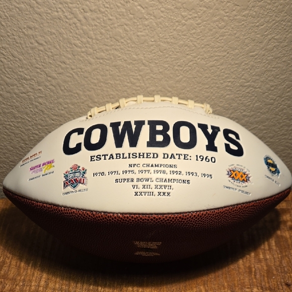 NFL Cowboys Number 55 Leighton Vander Esch Signed White and Brown Football - Picture 1 of 8